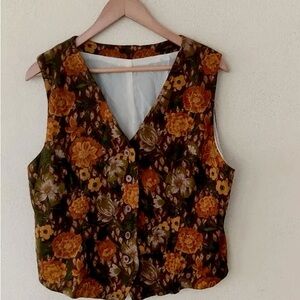 vintage 70-80s vest designer handmade without tags, size medium, floral, unisex